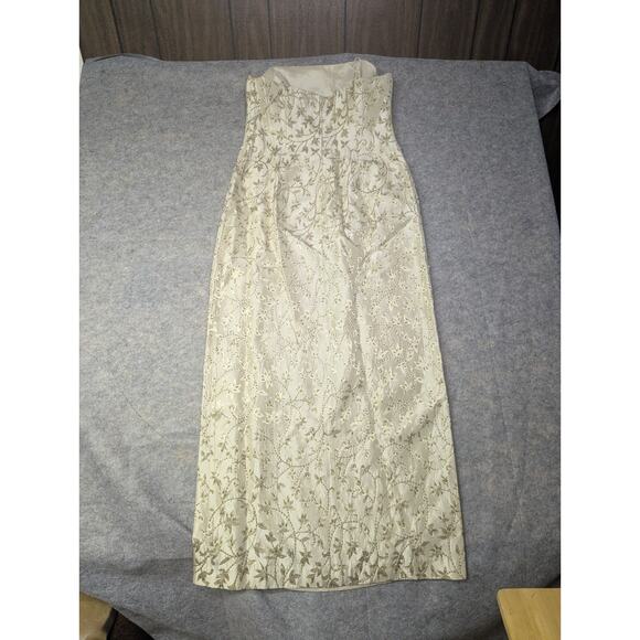JS Collections Y2K Vintage Strappy Beaded Gold/Tan Formal Dress Slit Size 10 90s - Picture 10 of 11